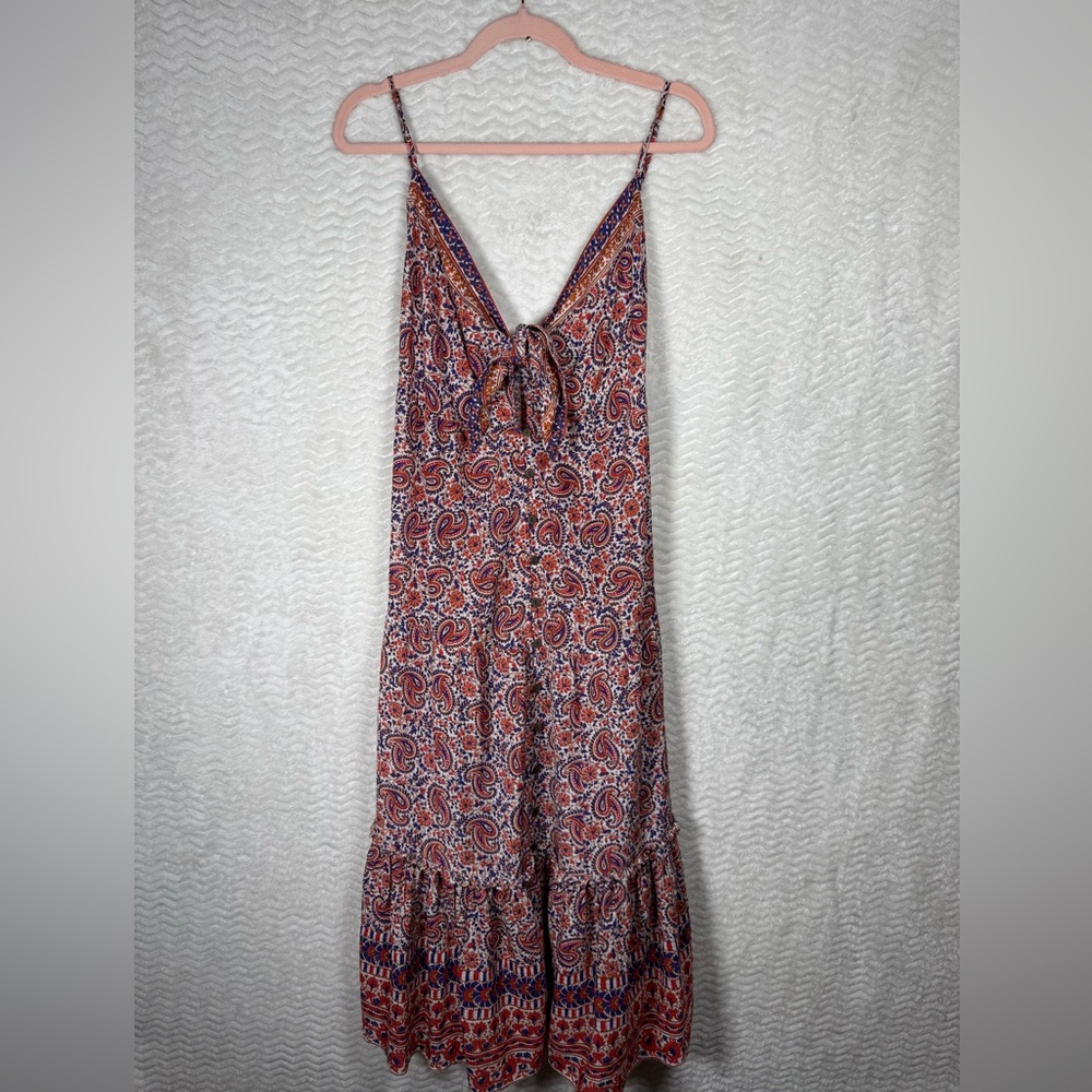 Boho Paisley Tie-Back Maxi Dress in Red and Blue